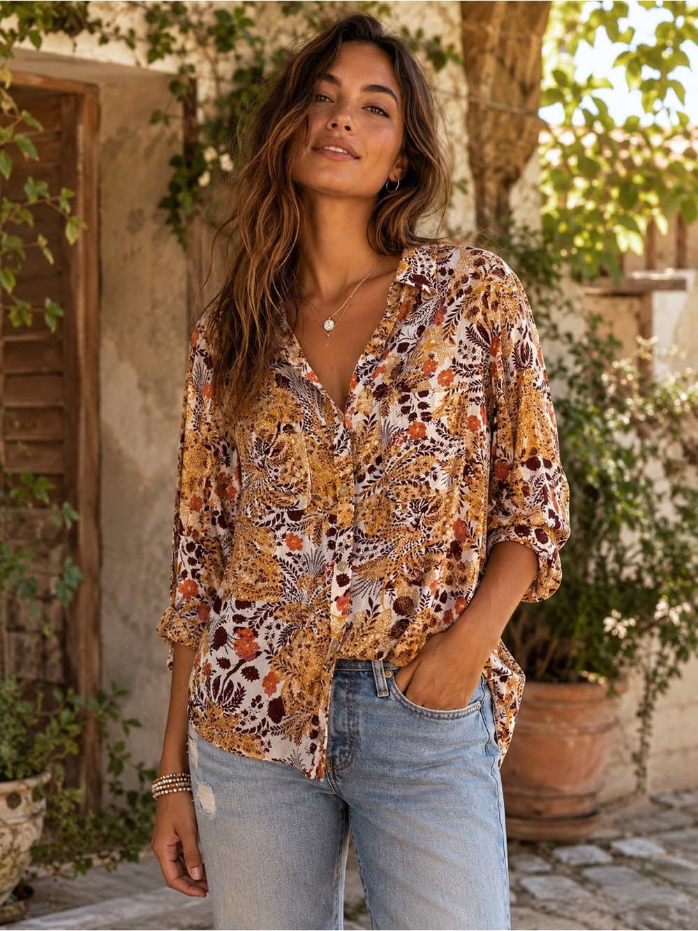 Pilcro Anthropologie Floral Button Front Blouse XS 100% Viscose Paisley Boho
